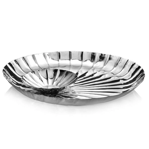 Plateau à chips et à trempette en métal de qualité supérieure avec un design côtelé et une finition argentée, plateau de service royal avec des motifs floraux, plateau de service à parois hautes - Product Image 1