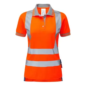 新设计畅销安全高能见度安全马球t恤彩色荧光橙色银色反光带