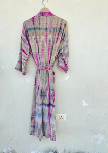 Robe Kimono Tie-Dye faite à la main pour femmes avec ceinture Style vintage pour l'été, l'automne et le printemps - Product Image 5