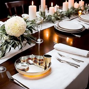 Juego de cena de cobre de acero en relieve tradicional indio hecho a mano, hermosa vajilla de regalo con cuencos Thali, cuchara de vidrio - Product Image 2