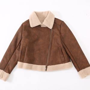 Veste en cuir de mouton véritable pour femme, nouvelle conception de mode personnalisée, manches longues, marron, matelassée, teinte, fermeture éclair, daim respirant, tissée - Product Image 1