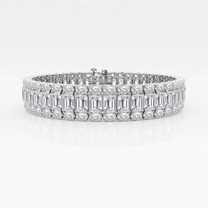 Thick Designer Classic Style S925 <b>Sterling</b> <b>Silver</b> Moissanite Emerald And Oval Diamond <b>Bracelet</b> for Women - Product Image 2