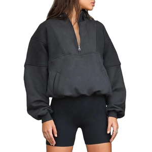 Sudadera con capucha de media cremallera gris americana para mujer en primavera y otoño nuevo Top corto de moda suelto fino - Product Image 1