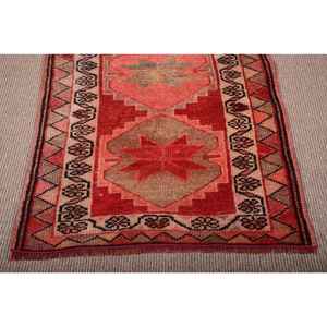 Vintage <b>Runner</b> Rug 2.7x11.2 ft, <b>Red</b> Pink Animal Print Rug Wool - Product Image 5