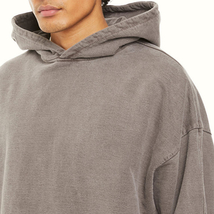 Sudadera con capucha de rizo francés de gran tamaño para hombre, jersey con hombros descubiertos y logotipo personalizado, ropa de calle de longitud larga, Sudadera con capucha - Product Image 2