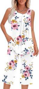 Ensemble de pyjamas pour femmes-Vêtements de nuit doux-Deux pièces-Été-Débardeur sans manches-Pantalon avec poche - Product Image 4