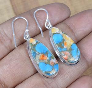 Oyster cuivre Turquoise 925 argent Sterling pierre précieuse naturelle boucle d'oreille décembre mois pierre de naissance bijoux faits à la main cadeau pour femme - Product Image 5