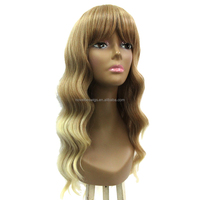 Perruque synthétique Jerry Curl fabriquée à la machine avec frange, longue et ondulée, pour femmes et filles, usage quotidien et fêtes
