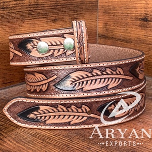 สายรัดหนังแท้แบบตะวันตกสำหรับทุกเพศ, เข็มขัดหนังแท้ลายนูนแบบไม่รัดคาวบอยสำหรับทนทานใช้ได้ทั้งชายและหญิง - Product Image 1