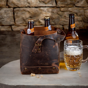 Meilleure qualité de couverture de porte-bouteille de vin en cuir vintage fait à la main personnalisé extérieur bouteille de vin robe réutilisable pique-nique sacs usine - Product Image 2