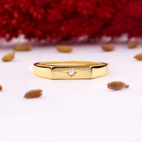 925 Sterling Zilver 14K Goud Vermeil Rhodium Gecoate Rechthoekige Signet Ring CZ Top Valentijnsdag Cadeau Noordster Sieraden Voor Haar