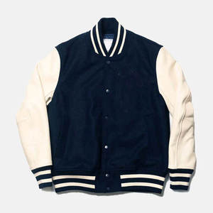 Veste universitaire décontractée bleue pour homme, coupe régulière, style vintage, en toile, bomber de baseball avec lettres brodées, polaire solide pour l'hiver - Product Image 1