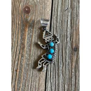 Tony Yazzie Kingman Turquoise & 14K Gold Pendant with Diamond Rhodium Plated Ethnic Style Carto - Product Image 1
