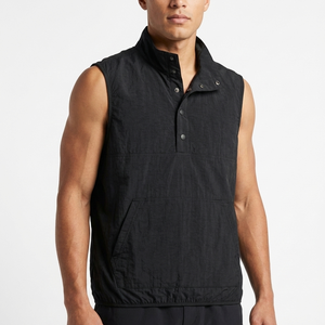 Gilet coupe-vent moderne et élégant sans manches en polyester avec col montant et poche avant pour hommes, fabriqué au Pakistan - Product Image 1