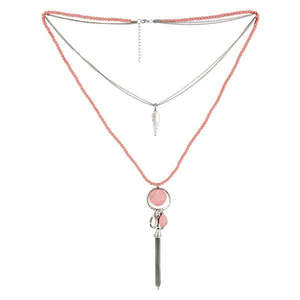 Urthn Bohème Plaqué Or Double Chaîne Collier avec Perles Roses et Diamants Trendy Design Géométrique Gift-1109406A Religieux - Product Image 1