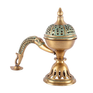 New Latest Design Brass Incense Burner Charcoal Loban Sambrani Dhoop Bakhoor Burner With Handle for Home Fragrance Bakhoor - Product Image 5