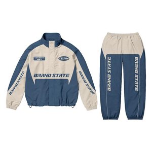 Alta calidad contraste Color personalizado Logo de gran tamaño invierno Color azul hombres con capucha Unisex rompevientos Nylon chándal hombres - Product Image 3