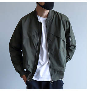 Abrigo cortavientos con cremallera y cuello de béisbol informal para hombre, diseño sólido Simple hecho a medida con cuello levantado, tela de lona con bolsillo Suelto - Product Image 2