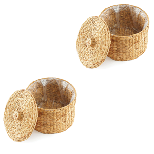 Panier en jacinthe d'eau éco-chic avec couvercle, style bohème durable, rangement et décoration d'intérieur, vente en gros, fabriqué au Vietnam - Product Image 3