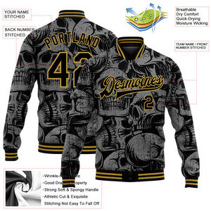 Chaqueta universitaria de alta calidad para hombre, chaqueta personalizada negra con calavera de oro antiguo, bombardero 3D a presión completa, chaqueta con letras universitarias para hombre - Product Image 2