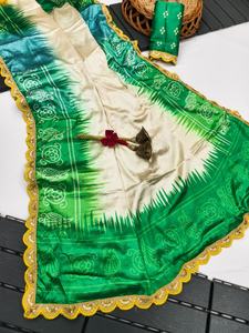 Hermoso Sari multicolor de seda Gajji con estampado de Bandhej para ropa de fiesta de boda para mujer y niña con blusa étnica elegante - Product Image 4