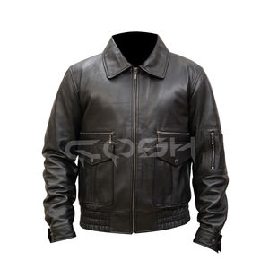 Veste en cuir noire gothique pour homme en gros avec col chemise et poches cargo |   Commandes en gros personnalisées - Product Image 1