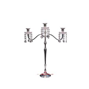 Candélabres hauts en métal de support les plus vendus avec bol en cristal pour la décoration de lumière en T candélabres faits à la main avec goutte de cristal suspendue - Product Image 1