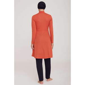 Modesto islámico media cremallera Burkini de talla grande traje de baño musulmán con característica impermeable Maternidad y patrón de impresión Color canela - Product Image 3