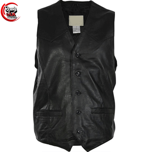 Customized V-Neck Breathable <b>Denim</b> Leather <b>Vest</b> for Men Winter Outerwear with Button Decoration Man Custom Made Leather <b>Vest</b> - Product Image 1