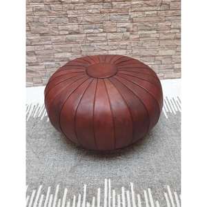 Puf de Cuero Marroquí Hecho a Mano, Otomana Tradicional Artesanal, Decoración del Hogar, Asiento Boho para Sala de Estar - Product Image 1