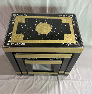 Handmade Black Gold Decorative Nightstand With 2 Drawers Traditional Ethnic Bedroom Furniture Side Table Nighstand - Product Image 2
