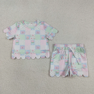 Baby Girls Short Sleeve Colorful Flowers Top with Scallop Shorts Cute Outfit Set for children - Product Image 2