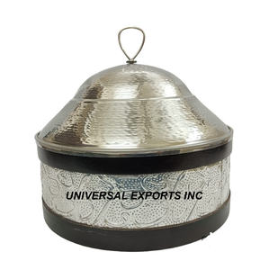 Réchauffeur d'aliments en métal doré forme ronde Casserole de créateur faite à la main classique élégante nouvelle marmite en métal - Product Image 3