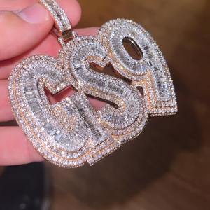 Meilleur rappeur populaire hommes 925 argent Sterling pavé clair Moissanite 14K or Baguette Jungle roi tête de Lion pendentif breloques - Product Image 1