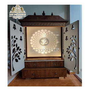 Hand Carved Wooden Temple for Pooja Room Modern Teak Wood Temple Design for Home Om Design Designer <b>Mandir</b> for Indian Home USA - Product Image 1