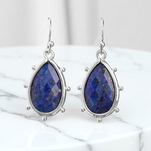 Venta caliente 925 plata esterlina facetado lapislázuli gota pendientes colgantes fábrica personalizada boda ocasión a granel moissanita - Product Image 5