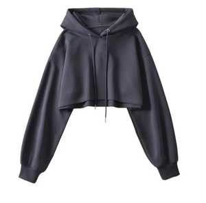 Ultra-Short <b>Women's</b> Hooded Sweatshirt Oversized 3D <b>Pattern</b> Long Sleeve Embroidered Front Logo Casual Silk Streetwear - Product Image 2