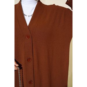 Aerobin Brown <b>Cardigan</b> <b>Long</b> Casual Wool and Acrylic Print and Solid Pattern <b>Plus</b> <b>Size</b> Autumn Winter Button Decoration - Product Image 2