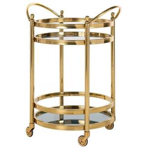รถเข็นบาร์ 2 ชั้น ขายดี / รถเข็นบาร์เคลื่อนที่แบบกระจก สีโรสโกลด์ขัดเงา รถเข็นเสิร์ฟอาหาร รถเข็นโลหะ - Product Image 3