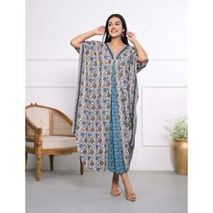 100% Cotton Hand <b>Block</b> <b>Printed</b> Kaftan Elegant Casual Lady Floor-Length Dress for Leisure & Valentine's Day - Product Image 4