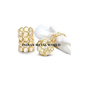 Set 4 cincin serbet pernikahan logam dan kristal desainer bentuk bulat cincin serbet logam ukuran sedang harga termurah