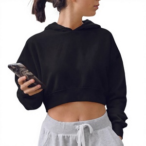 Custom Womens Cropped Hoodie Sweatshirt Pullover Blank Hooded <b>Top</b> OEM ODM Apparel Manufacturer - Product Image 1