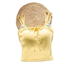 French Chic Sweet Style Bow Double Shoulder Strap Knitted Cotton Spandex Front Logo Regular Length <b>Tank</b> <b>Tops</b> <b>Women's</b> Outerwear - Product Image 4