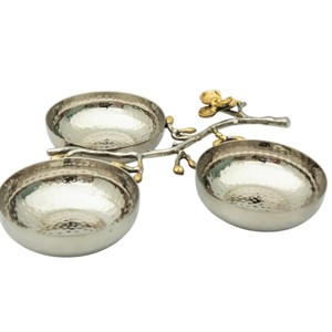 Juego de Tazones Triples de Metal con Diseño de Orquídea en Plata y Oro Hechos a Mano, para Vajilla de Hotel y Decoración del Hogar - Product Image 2
