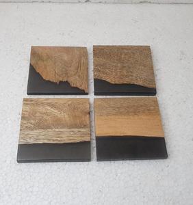 Classic <b>Wood</b> Coaster <b>Set</b> with Epoxy Resin Finishing for Protecting Surfaces from Hot Drinks Handmade Handicraft Manufacturer - Product Image 1