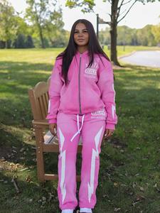 Conjunto de Sudadera con capucha Vintage lavado ácido de alta calidad para mujer, pantalones de chándal acampanados con cremallera bordada personalizada, Invierno transpirable - Product Image 4