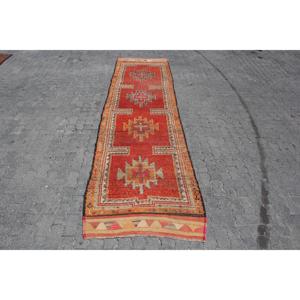 Vintage Rug, <b>Runner</b> 3.4x13.1 ft Rug, Herki <b>Red</b> Patchwork Rug - Product Image 1