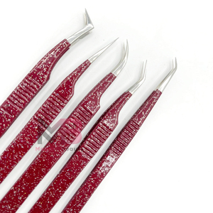 Kit de pinzas para pestañas de acero inoxidable de alta calidad al por mayor, antimagnético agarre perfecto, embalaje de logotipo personalizado, purpurina roja y blanca - Product Image 4