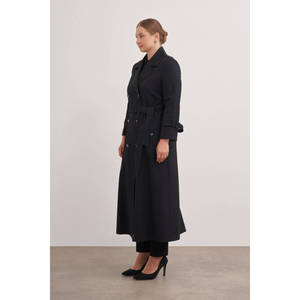 Gabardina Cruzada Bordada de Otoño - Negra - Product Image 2