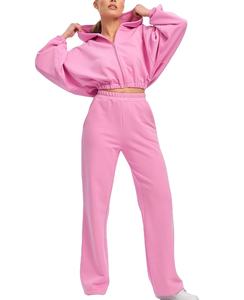 Los chándales de mujer más vendidos, Tops con cremallera y pantalones, conjuntos de sudadera de lana, chándal de Color sólido para mujer de dos piezas - Product Image 1